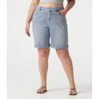 Halara Halara Flex™ High Waisted Multiple Pockets Rolled Hem Washed Stretchy Knit Denim Casual Plus Size Bermuda Shorts - Malibu Blue Denim - 3X(regular)