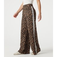 Halara High Waisted Baggy Color Block Leopard Print Waffle Casual Trousers with Pockets - Noir Safari - XL(regular)