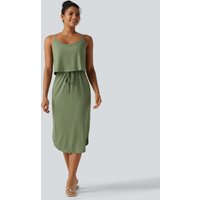 Halara Drawstring Curved Split Hem Midi Casual Slip Dress - Light Green Floral Yarn - XL