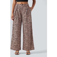Halara Mid Rise Wide Leg Leopard Print Casual Trousers with Pockets - Blush Safari - XL(regular)