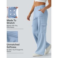 Halara Halara Flex™ Mid Rise Pockets Straight Leg Casual Cargo Jeans - Denim Cyan Blue - M(petite)