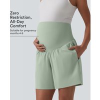 Halara Softlyzero™ Airy Super High Waisted 2-in-1 InstantCool Yoga Maternity Shorts 7'' with Pockets - Light Bean Green - XL