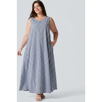 Halara Plus Size Round Neck Sleeveless Midi Crinkle Gingham Casual Tank Dress with Pockets - Dark Blue White Gingham - 3X