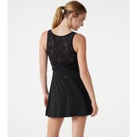 Halara SoftlyZero™ Sleeveless Twisted Contrast Lace Built-in Bra Mini Tennis Active Dress with Pockets-Easy Peezy - Black - XL