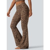 Halara Halara UltraSculpt™ Leopard Print V-Shaped High Waisted Contrast Lace Yoga Flare Leggings with Pockets - Tan Leopard - XL(regular)