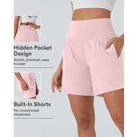 Halara SoftlyZero™ Airy Super High Waisted 2-in-1 InstantCool Yoga Shorts 7" with Pockets - Primrose Pink - XL