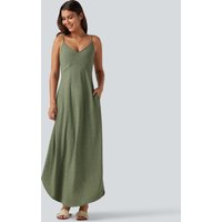 Halara V Neck Split Hem Maxi Casual Slip Dress with Pockets - Light Green Floral Yarn - XL