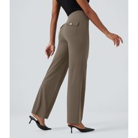 Halara Halara UltraSculpt™ High Waisted Tummy Control Straight Leg Work Trousers with Pockets - Dawn Brown - L(petite)