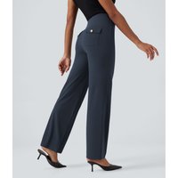 Halara Halara UltraSculpt™ High Waisted Tummy Control Straight Leg Work Trousers with Pockets - Carbon - M(petite)