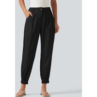 Halara Mid Rise Cotton Linen Casual Joggers with Pockets - Black - XL(regular)