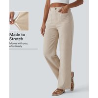Halara High Waisted Straight Leg Casual Linen-Feel Trousers with Pockets - Dune Mirage - XL(extall)