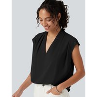 Halara Wrinkle Recovery V Neck Sleeveless Ruched Boxy Casual Blouse - Black - XL