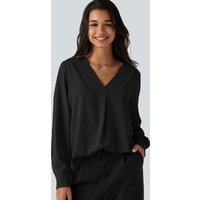 Halara Wrinkle Recovery V Neck Long Sleeve Work Blouse - Black - XL