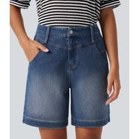 Halara Halara Flex™ Mid Rise Rolled Hem Washed Denim Casual Baggy Shorts with Pockets - Estate Blue Denim - XL(regular)