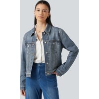 Halara Collared Long Sleeve Denim Print French Terry Casual Jacket with Pockets - Dutch Blue Denim - XL(regular)