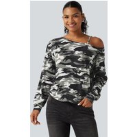 Halara One Shoulder Long Sleeve Camo Casual Top - Gray Camo - XL