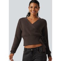 Halara V Neck Long Sleeve Tie Side Work Sweater - Delicioso - XL