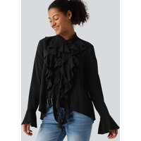 Halara Wrinkle Recovery Stand Collar Ruffle Long Sleeve Party Shirt - Black - XL