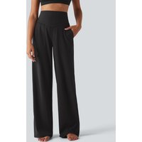 Halara Halara UltraSculpt™ Flocked High Waisted Tummy Control Straight Leg Polka Dot Yoga Trousers with Pockets - Slate Black Dot - XL(petite)