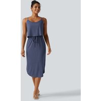 Halara Drawstring Curved Split Hem Midi Casual Slip Dress - Mottled Indigo - XL