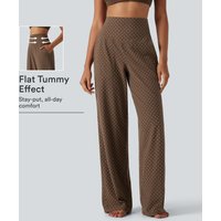 Halara Halara UltraSculpt™ Flocked High Waisted Tummy Control Straight Leg Polka Dot Yoga Trousers with Pockets - Golden Brown Dot - XL(petite)