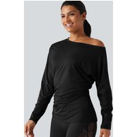 Halara One Shoulder Long Sleeve Ruched Yoga Sports Top - Black - XL