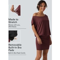 Halara One Shoulder Short Sleeve Built-in Bra Asymmetrical Bodycon Casual Mini Dresses - New Maroon - M