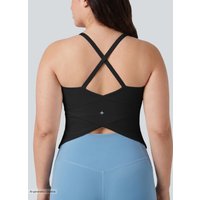 Halara Plus Size Scoop Neck Crisscross Back Crossover Hem Yoga Cami Top - Black - 3X
