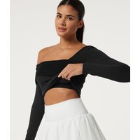 Halara SoftlyZero™ Airy One Shoulder Asymmetric Long Sleeve Built-in Bra InstantCool Yoga Sports Top - Black - XL