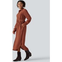 Halara Collar Long Sleeve Belted Curved Split Hem Midi Casual Shirt Dress with Pockets - Burnt Brick - XL