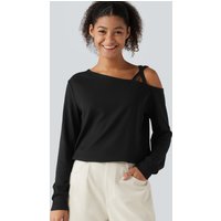 Halara One Shoulder Long Sleeve Crossover Waffle Casual Top - Black - XL