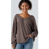 Halara Sweetheart Neck Dropped Shoulder Long Sleeve Tie Back Casual Top - Earthy Brown Floral Yarn - XL