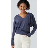 Halara V Neck Batwing Long Sleeve Ruched Casual Top - Mottled Indigo - XL