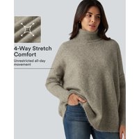 Halara High Neck Long Sleeve Oversized Casual Jumper - Khaki Floral Yarn - XL