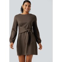Halara Round Neck Long Sleeve Tie Side Mini Work Dress - Rain Drum - XL
