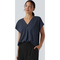 Halara Wrinkle Recovery V-neck Short Sleeve Oversized Work Blouse - Maritime Blue - XL