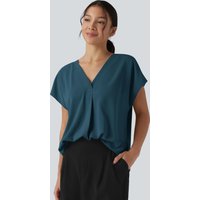 Halara Wrinkle Recovery V-neck Short Sleeve Oversized Work Blouse - Legion Blue - XL