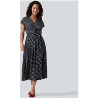 Halara V Neck Short Sleeve Tie Side Polka Dot Midi Casual Dress with Pockets - Classic Dotty - XL