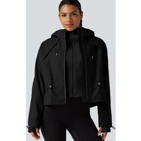 Halara Hooded Long Sleeve 2-Piece Hiking Windbreaker Jacket with Pockets - Black - XL