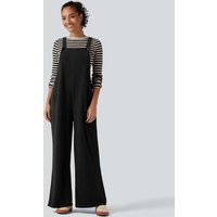 Halara Square Neck Baggy Corduroy Casual Dungarees with Pockets - Black - XL(regular)