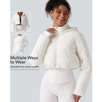 Halara PuffFlex 3-in-1 Removable Hooded Long Sleeve Thumb Holes Casual Puffer Jacket with Pockets - White - XL