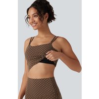 Halara Halara UltraSculpt™ Light Support Backless Built-in Bra Flocked Polka Dot Yoga Sports Bra - Golden Brown Dot - XL