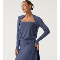 Halara Square Neck Long Sleeve Heathered Casual Top - Mottled Indigo - XL