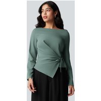 Halara Wrinkle Recovery Boat Neck Long Sleeve Ruched Tie Work Blouse - Trellis - XL