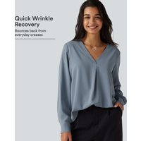 Halara Wrinkle Recovery V Neck Long Sleeve Work Blouse - Mountain Spring - XL