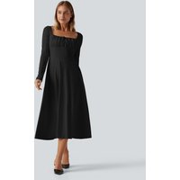 Halara Square Neck Long Sleeve Built-In Bra A-Line Milkmaid Midi Dress - Black - XL