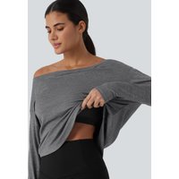 Halara Halara UltraSculpt™ Heathered One Shoulder Long Sleeve Thumb Hole Quick Dry Yoga Sports Top with Built-in Bra - Light Grey Mélange - XL