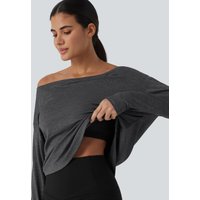 Halara Halara UltraSculpt™ Heathered One Shoulder Long Sleeve Thumb Hole Quick Dry Yoga Sports Top with Built-in Bra - Shadow Charcoal - XL