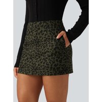 Halara High Waisted Leopard Print Corduroy Casual Mini Skirt with Built-in Shorts and Pockets - Big Forest Cat - XL(regular)