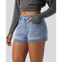 Halara Halara Flex™ Low Rise Rolled Hem Casual Shorts 3" with Pockets - Malibu Blue Denim - L(regular)
